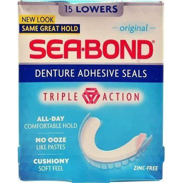 Sea-Bond Triple Action Lower Denture Adhesive Seals Original 15 Ct