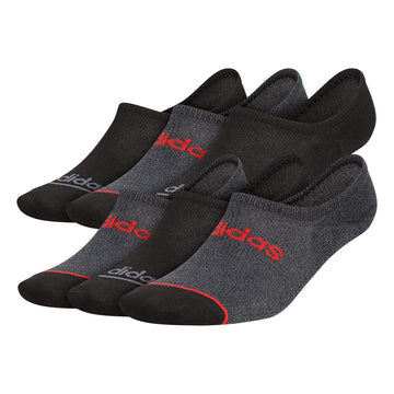 adidas Mens Superlite Linear 3.0 Super No Show Socks (6-Pair) Black/Onix Grey/Vivid Red Large