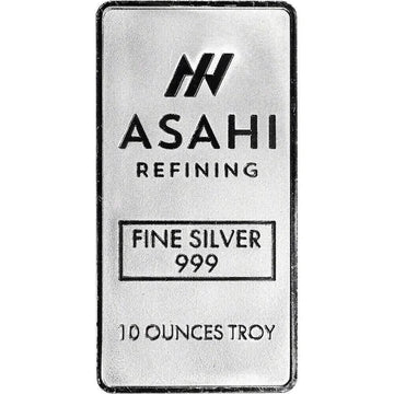10 oz. Silver Bar - Asahi Refining - .999 Fine Silver in Sealed Protective Plastic