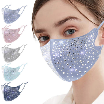 10-Pieces: Women's Face Mask Golden Metal Diamond Water Crystal Color