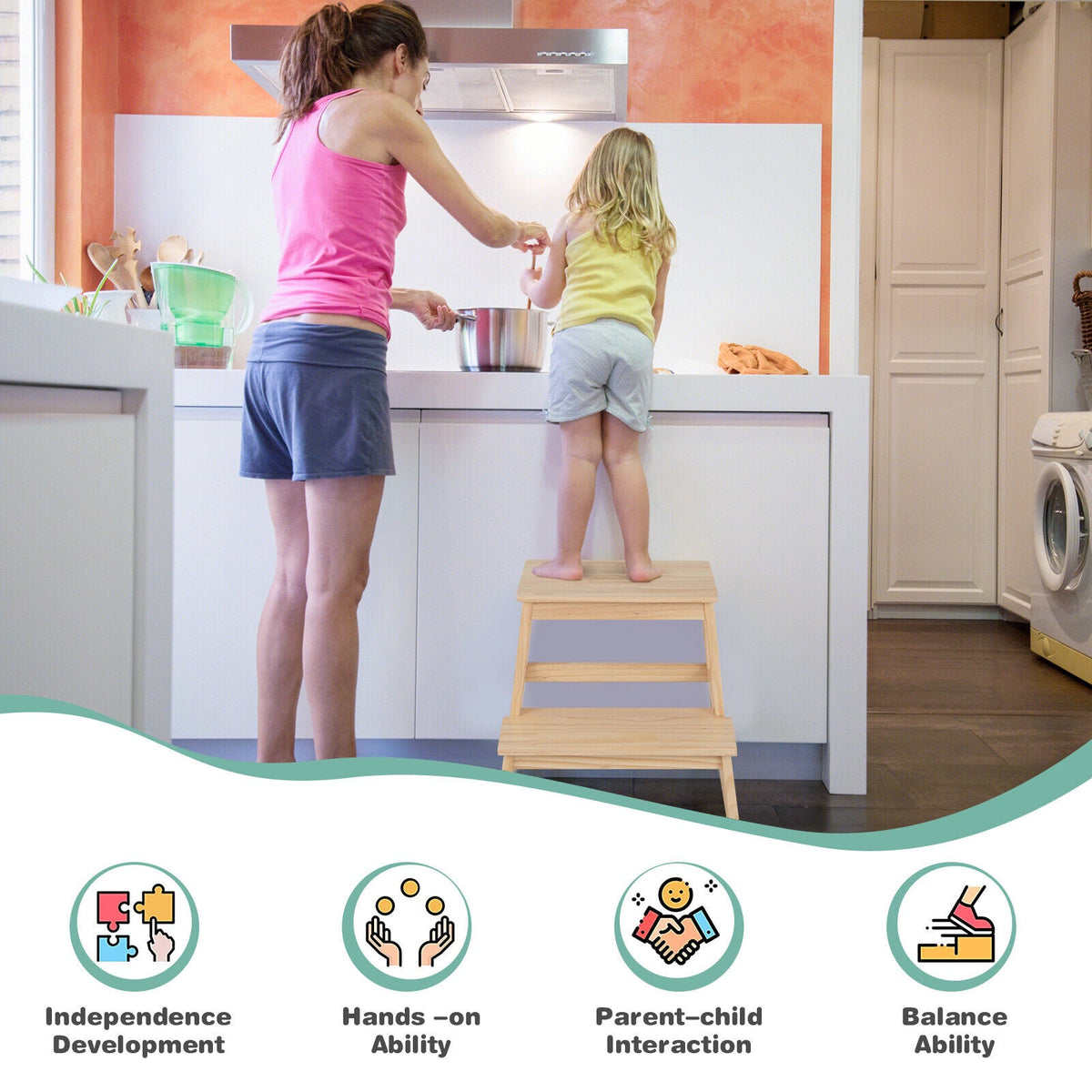 2-in-1 Multifunctional Toddler Step Stool with Safety Rail