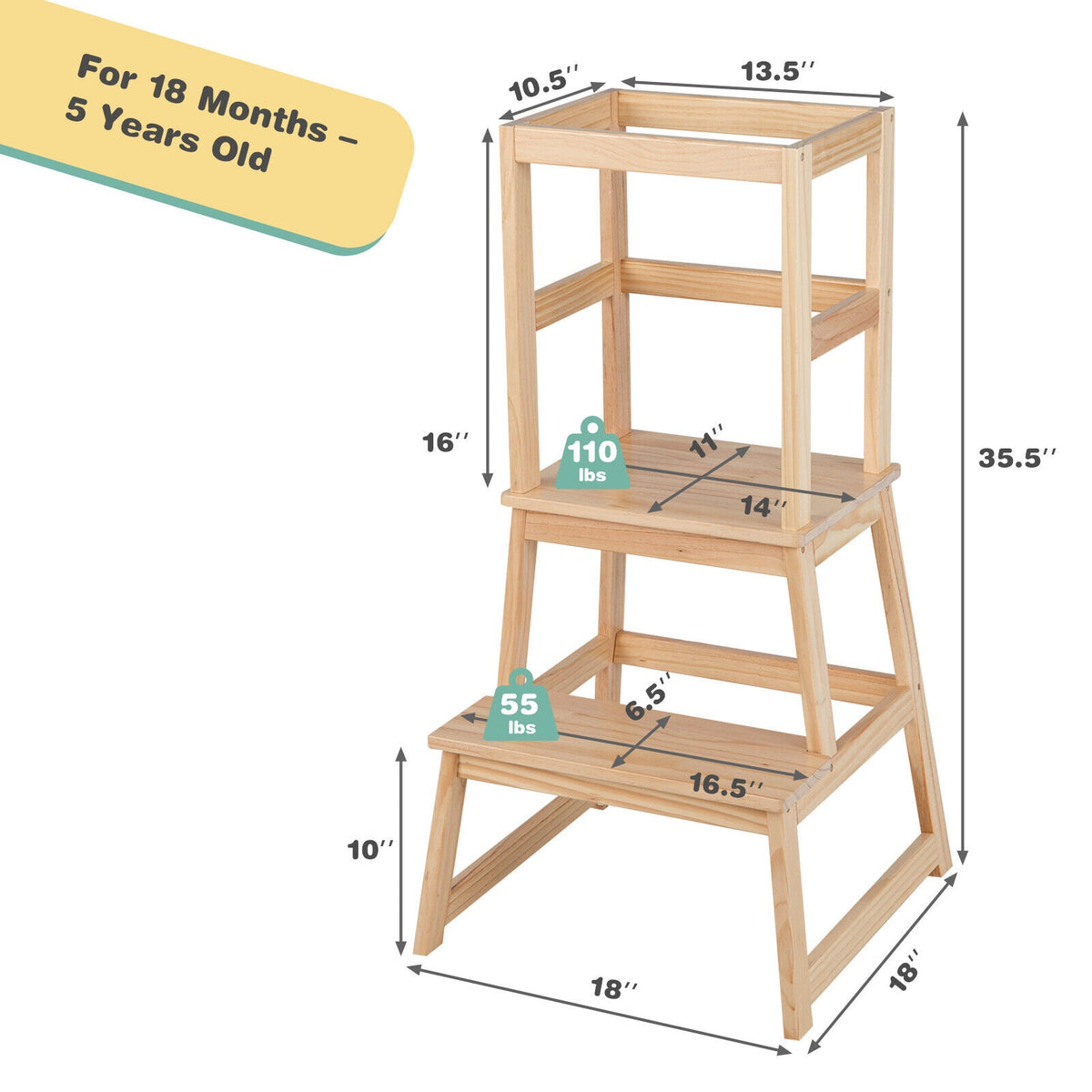 2-in-1 Multifunctional Toddler Step Stool with Safety Rail