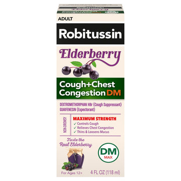 Robitussin Cough + Chest Congestion DM, Maximum Strength, Elderberry, Adult 4 Fl Oz