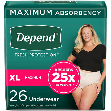 Depend Fresh Protection Incontinence Underwear for Women, XL, 26 Count – Maximum Absorbency