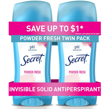Secret Invisible Solid Antiperspirant And Deodorant, Powder Fresh, Twin Pack, 2.6 Oz. Each