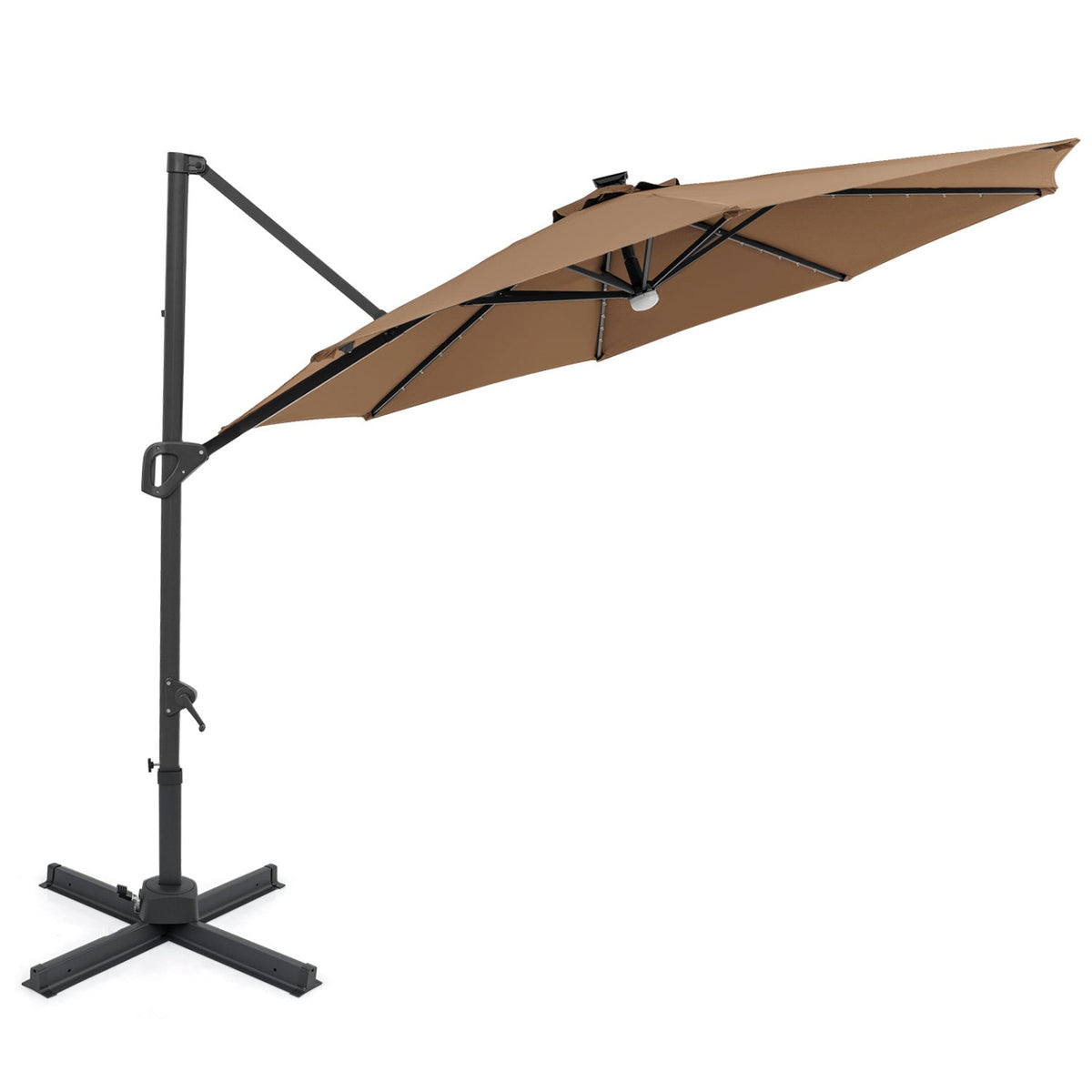 10 FT Cantilever Patio Umbrella with Solar LED Lights 360° Rotation