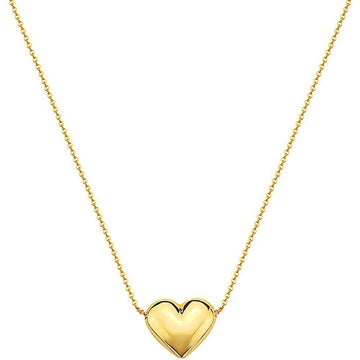 10K Gold Puffed Heart Necklace for Women Adjustable