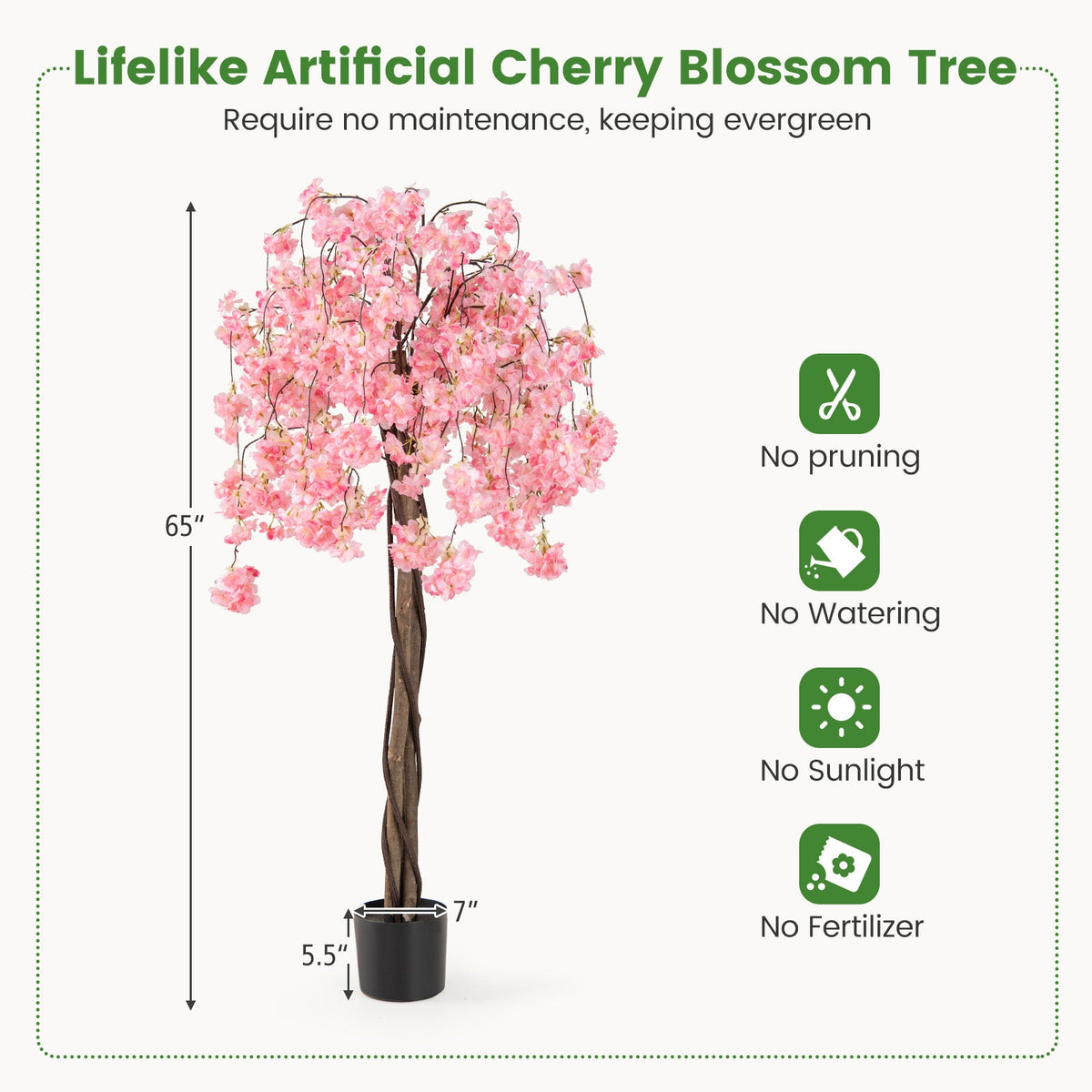 5.5 FT Tall Artificial Cherry Blossom Tree with Pink/White Flowers 1 Pack