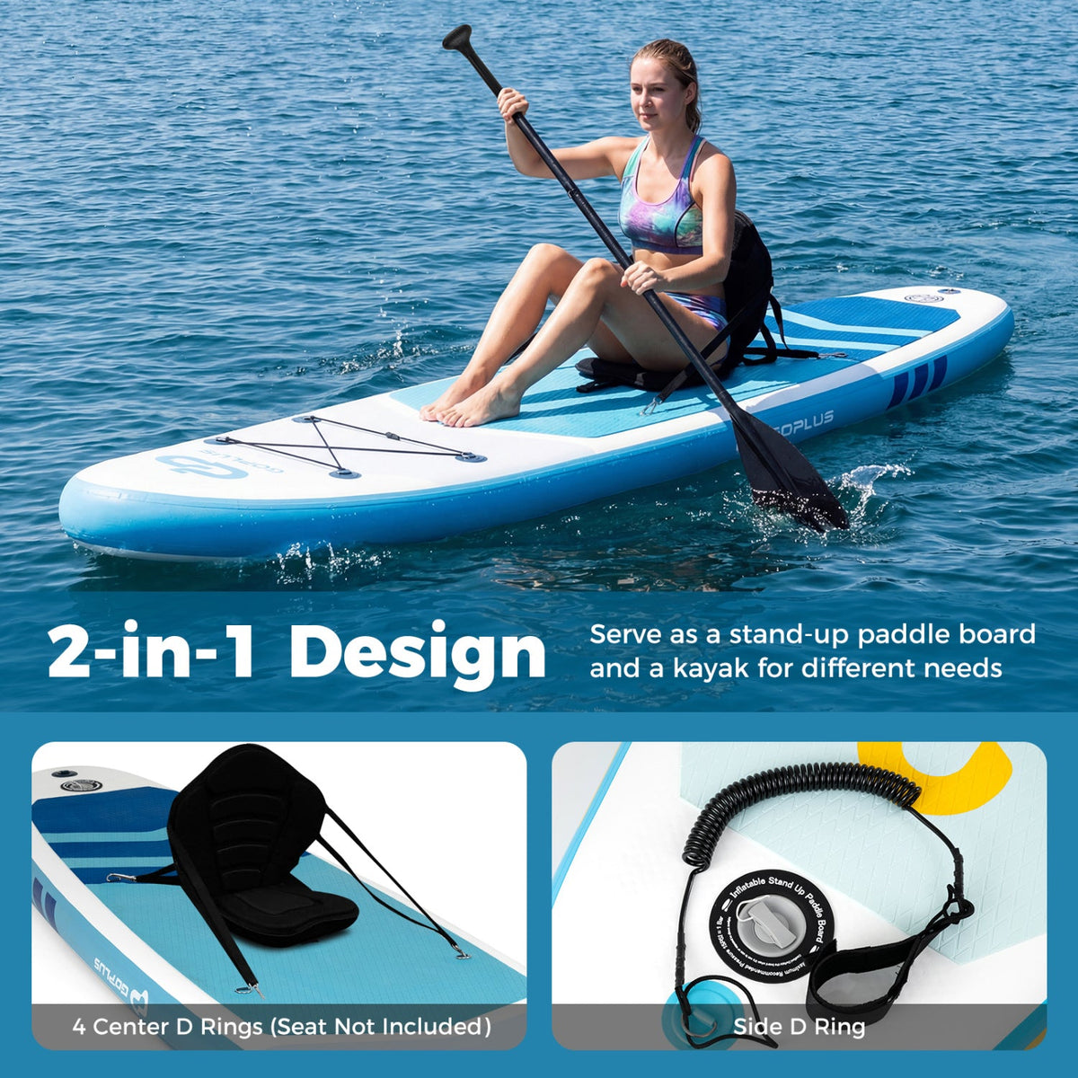 11' Wide Inflatable Stand Up Paddle Board with Backpack for All Skill Levels