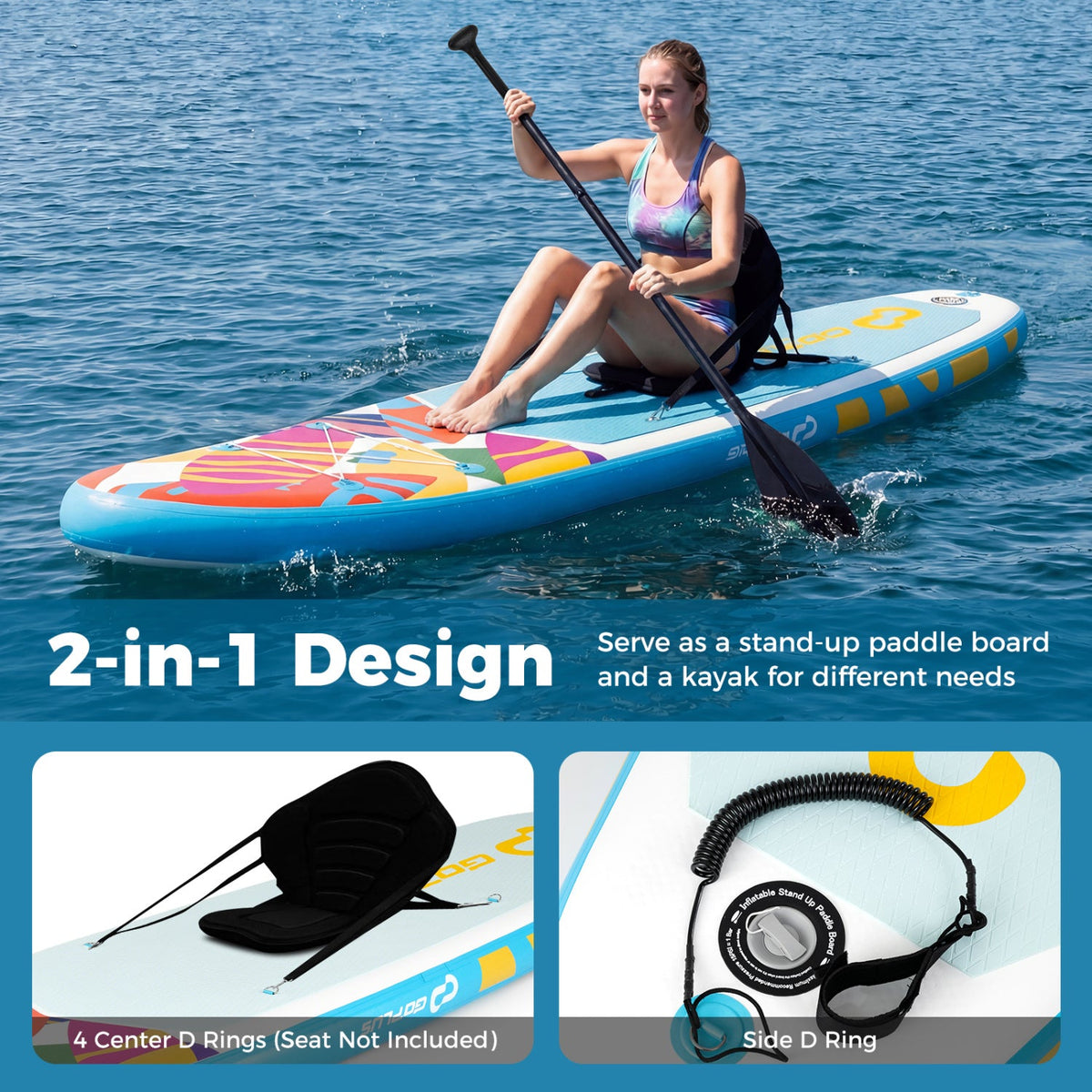 11' Wide Inflatable Stand Up Paddle Board with Backpack for All Skill Levels