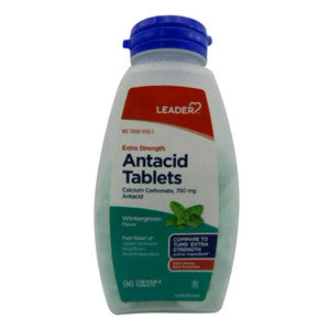 Leader™ Antacid Extra Strength 750 mg – Wintergreen Flavor (Chewable Tablets)