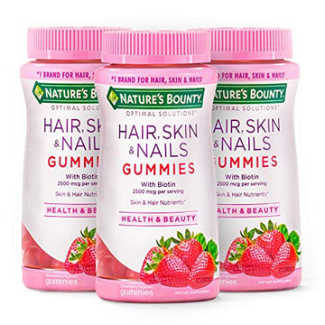 Nature's Bounty Optimal Solutions Hair, Skin & Nails Vitamin Gummies With Biotin, 2500 Mcg, Strawberry