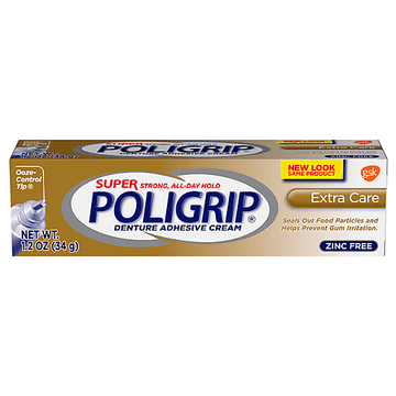 Poligrip Super Denture Adhesive Cream, Extra Care, 1.2 Oz