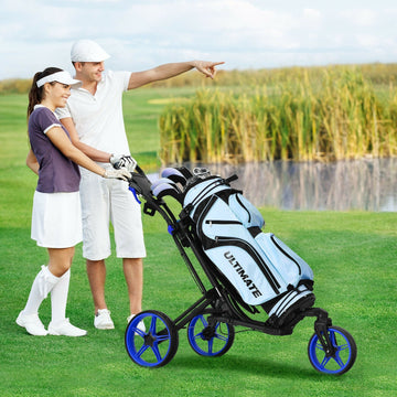 Folding Golf Push Cart with Scoreboard Adjustable Handle Swivel Wheel