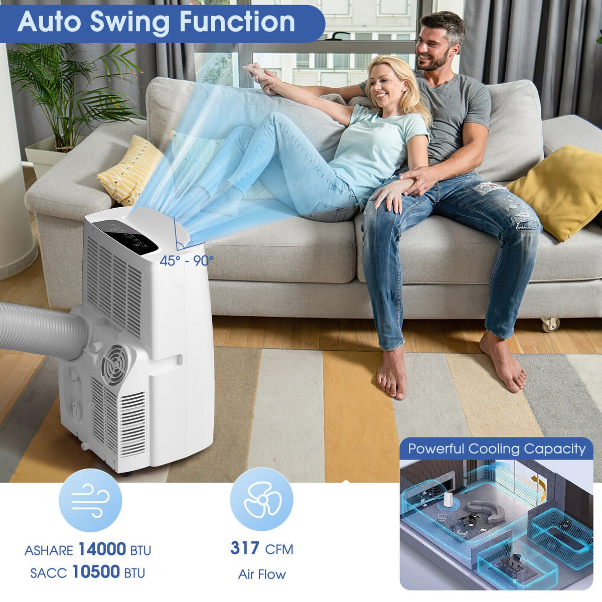 14000 BTU(Ashrae) Portable Air Conditioner with Remote Control