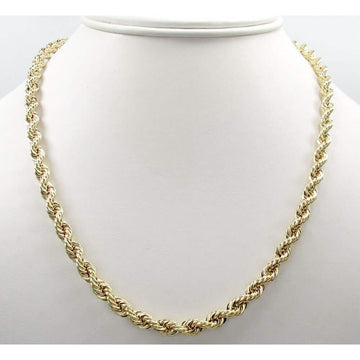 14K 4mm Genuine Solid Yellow Gold Rope Necklace Chain