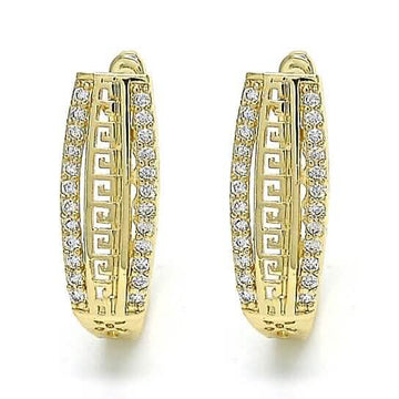 14k Gold Filled High Polish Finish Small Hoop, Greek Key Design, Polished Finish, Golden Tone