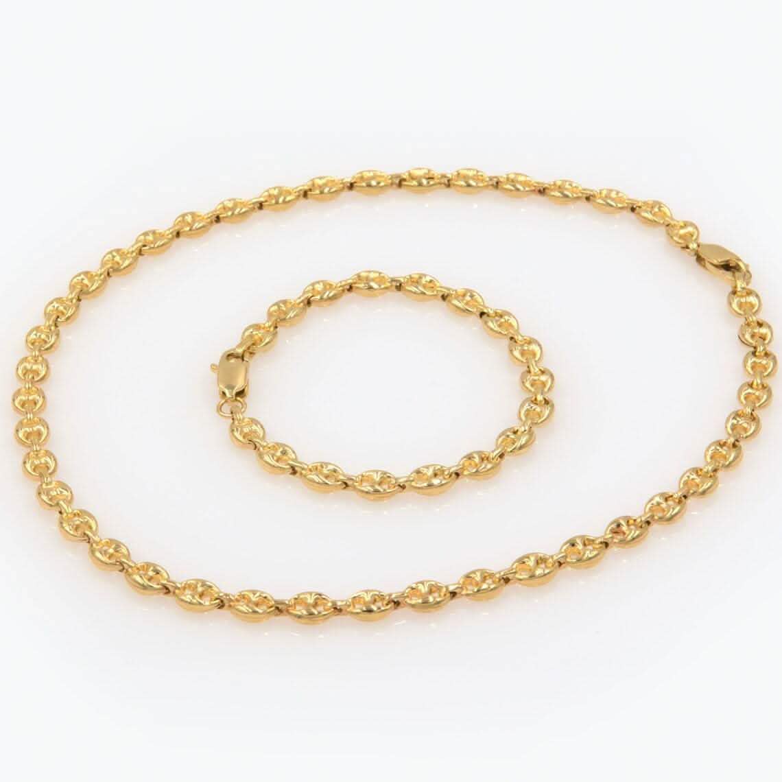 14K Solid Yellow Gold 3mm Puff Mariner Link Necklace Bracelet with Lobster Clasp