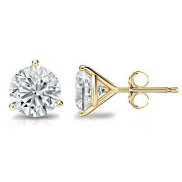14K Yellow Gold 8mm Round Cut Crystal Studs
