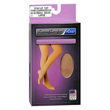 Loving Comfort Legs Thigh High Support Stockings Firm Compression Beige Large - 1 Pair