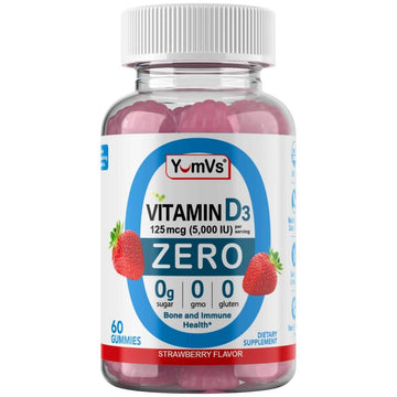 Yum-v's Vitamin D3 Gummies With Zero Sugar For Adults & Kids (125 Mcg – 60 Count) – Sugar Free Vitamin D Gummies – Vegetarian Gummy Vitamins For Bone Support & Immune Health – Vit D3 Vitamin Chewable Strawberry 60 Count