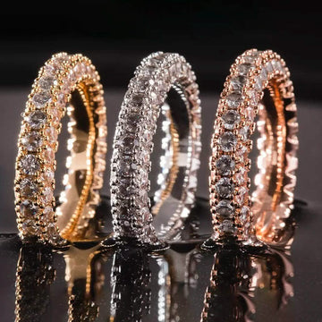 18K Gold and Italian Cut Crystal 3 Row Eternity Ring