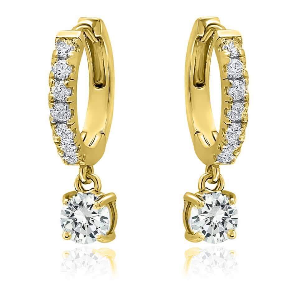 18K Gold Dangle Crystal Drop Huggie Earrings