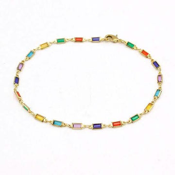 18k Gold Filled High Polish Finish Gold And Multi Color Dark Crystal Baguette Anklet