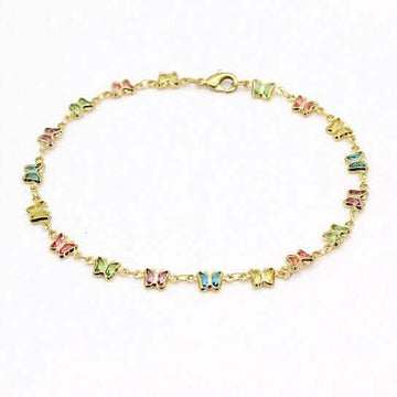 18k Gold Filled High Polish Finish Multi Color Crystal Butterfly Ankle Bracelet