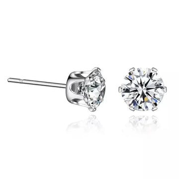 18K Gold Ear Bone Buckle Stainless Steel 6-Prong Zirconia Stud Earrings