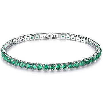18K White Gold Round Cut Emerald Tennis Bracelet