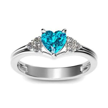 18kt White Gold-Plated Lab Created Blue Topaz Heart Shaped Ring