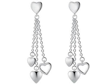 Long Dangling Heart Earrings in White Gold