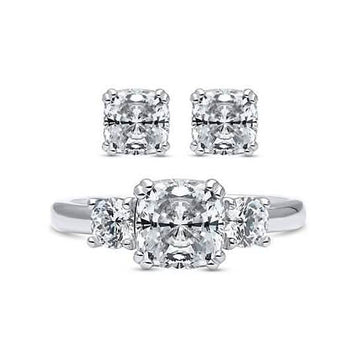 2-Pack: Cushion Cut Studs and Cushion Cut Ring with Side Stones