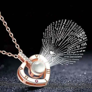 2-Pack: I Love You In 100 Languages Necklace Micro-engraved Light Projection Pendant