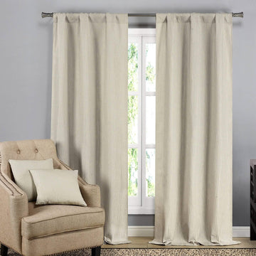 2-Pack: Solid Blackout Textured Curtain Panels with Decorative Pillow Covers