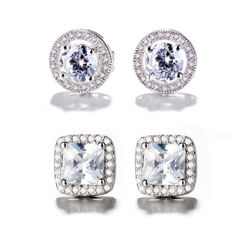 2-Pair: Swarovski Crystal and Sterling Silver Halo Studs
