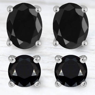 2-Piece Set: Sterling Silver Black Sapphire Studs