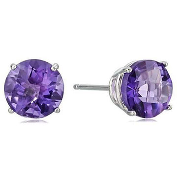 2.00 CTTW Solid Sterling Silver Round Cut Amethyst Studs