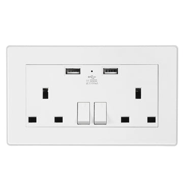 UK Wall Outlet Dual Wall Plug Socket Duplex 2.1A USB Wall Charger with Plug Switch Light Indicator