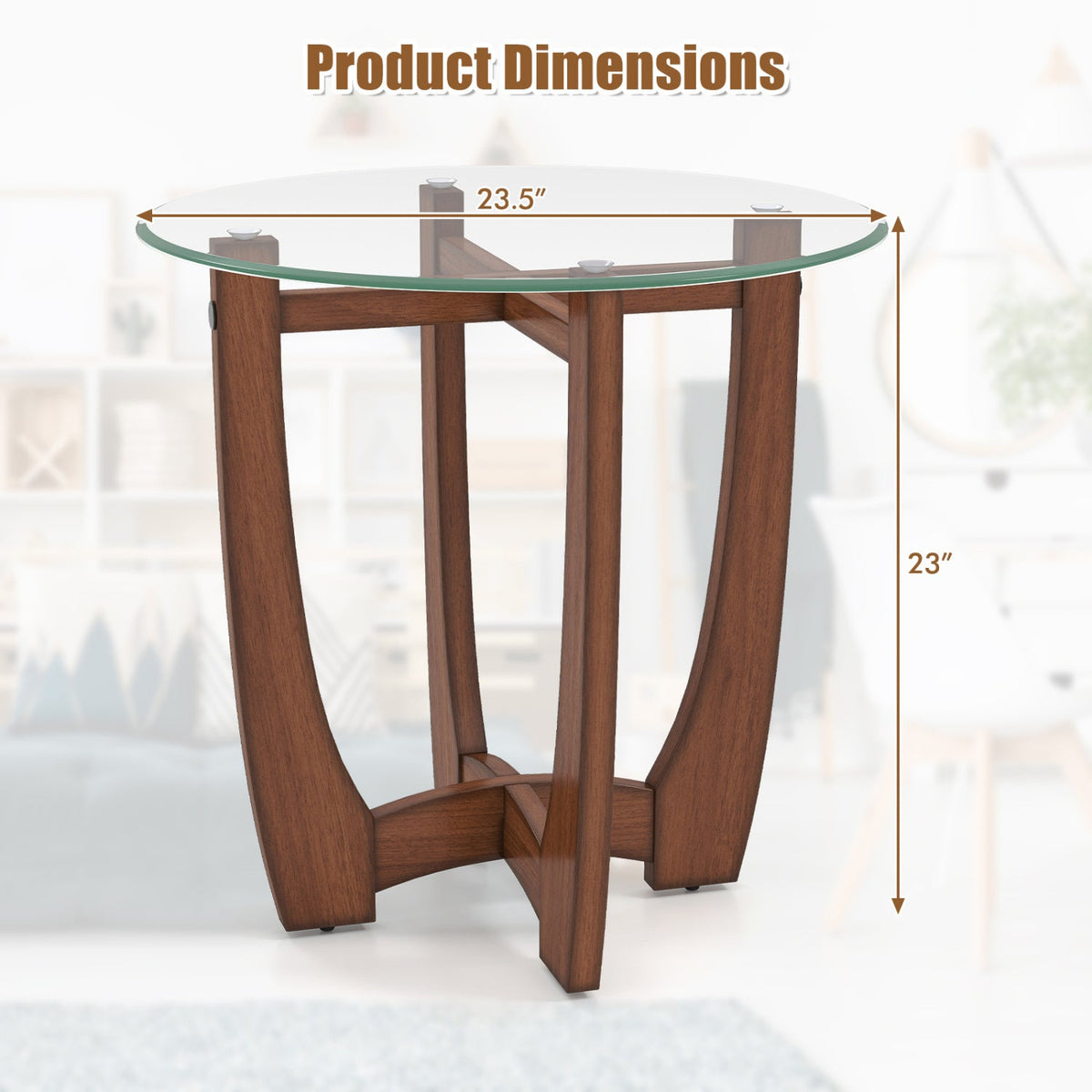 Round Glass End Table with X-Shaped Base - 23.5 Inch