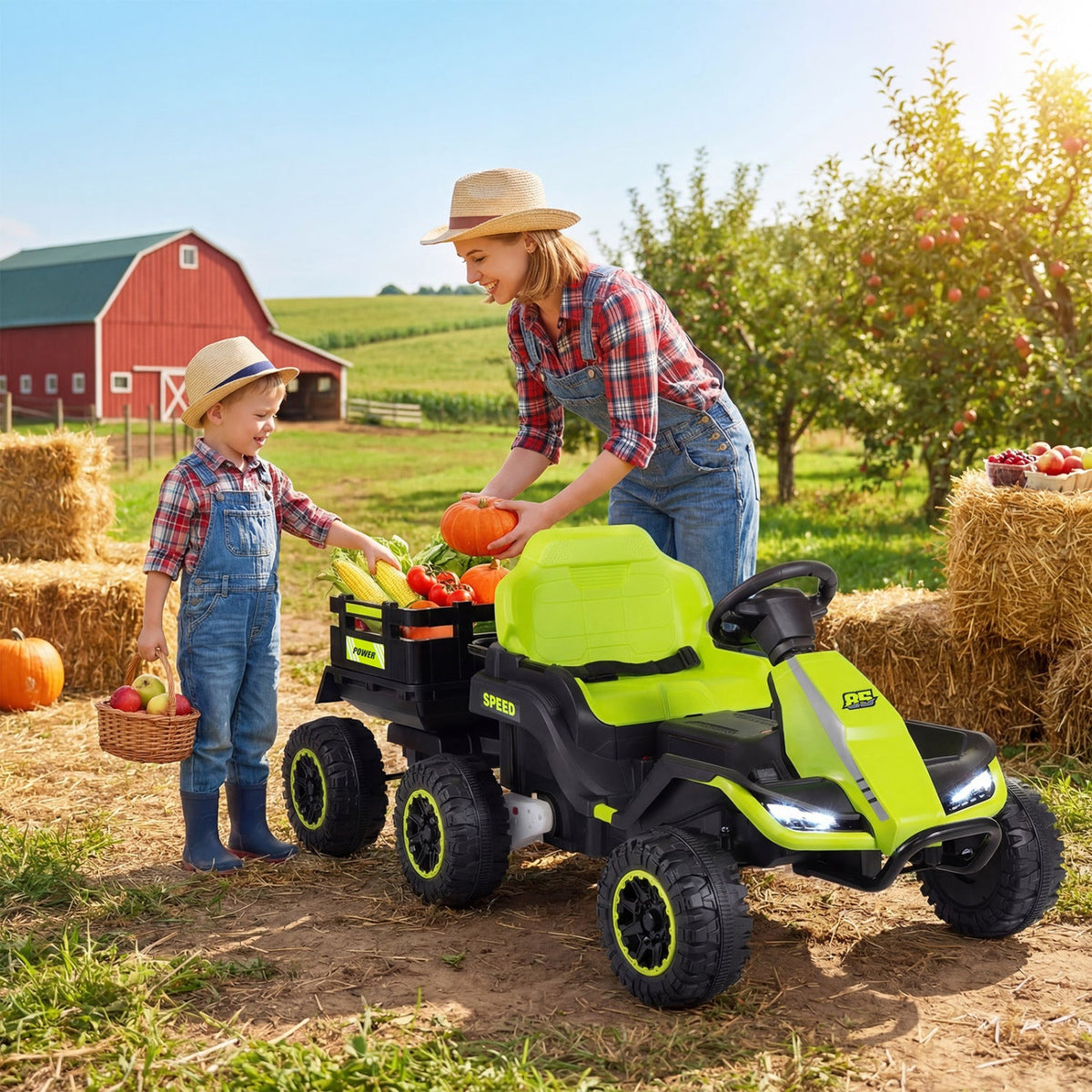 24V Ride on Tractor with Detachable Trailer and Music for Boys Girls