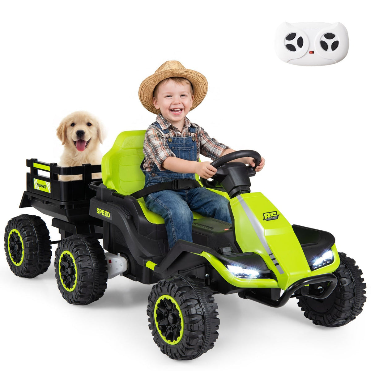 24V Ride on Tractor with Detachable Trailer and Music for Boys Girls