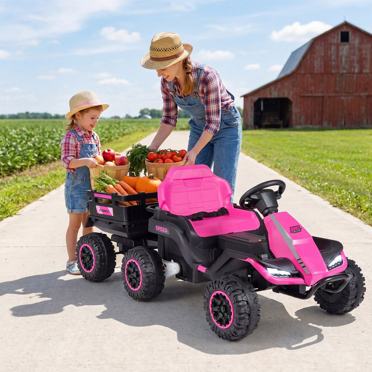 24V Ride on Tractor with Detachable Trailer and Music for Boys Girls