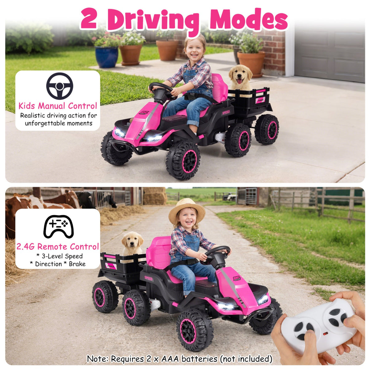 24V Ride on Tractor with Detachable Trailer and Music for Boys Girls