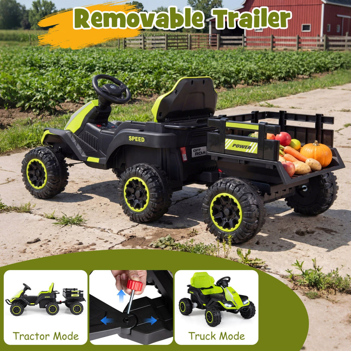 24V Ride on Tractor with Detachable Trailer and Music for Boys Girls
