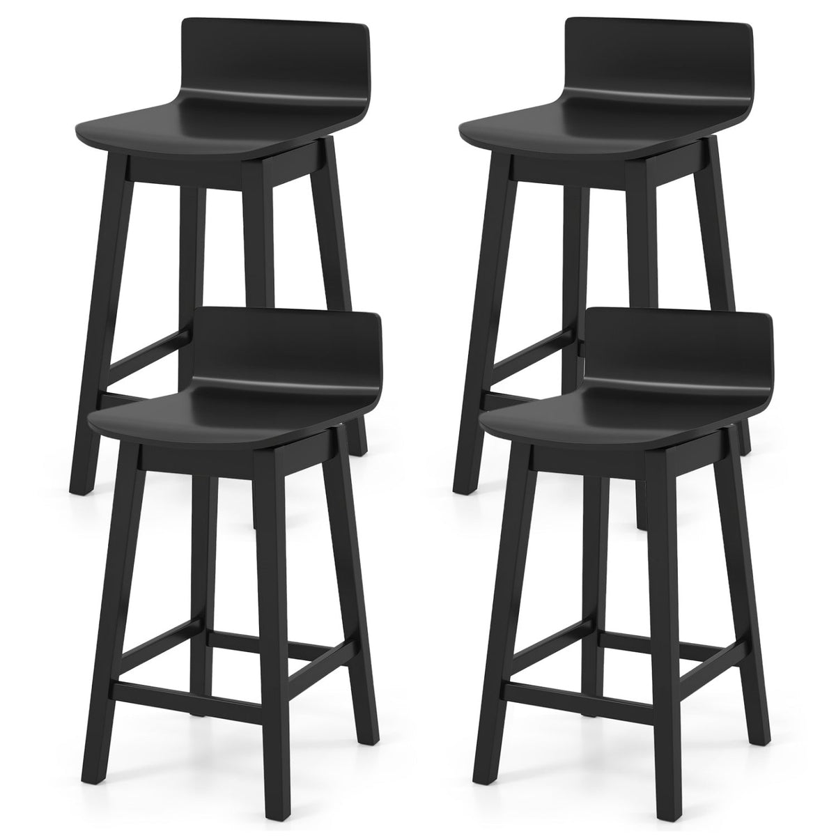 24.5 Inch Swivel Wooden Bar Stools Set of 4 with Rubber Wood Legs and Low Back