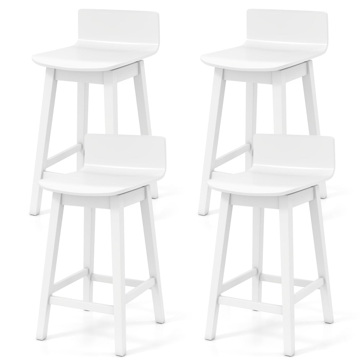 24.5 Inch Swivel Wooden Bar Stools Set of 4 with Rubber Wood Legs and Low Back