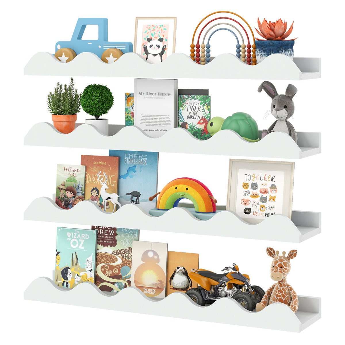 Wall-Mounted Picture Ledge Shelf Set of 4 - 24 Inch White