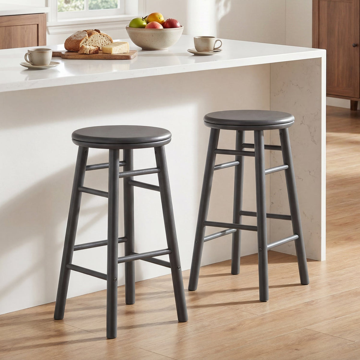 24" Swivel Bar Stools Set of 2 with Footrests
